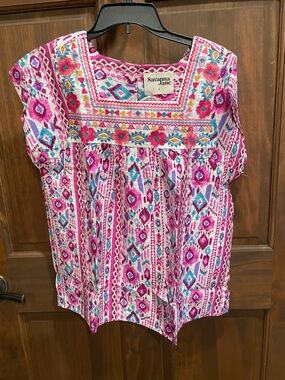 Savanna Jane Fuchsia & Teal Embroidered Boho Top